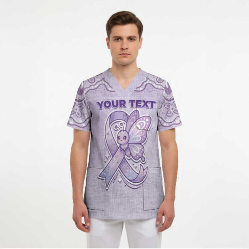 Personalised Epilepsy Awareness Alphabet Scrub Top Purple Ribbon Butterfly Cute Style