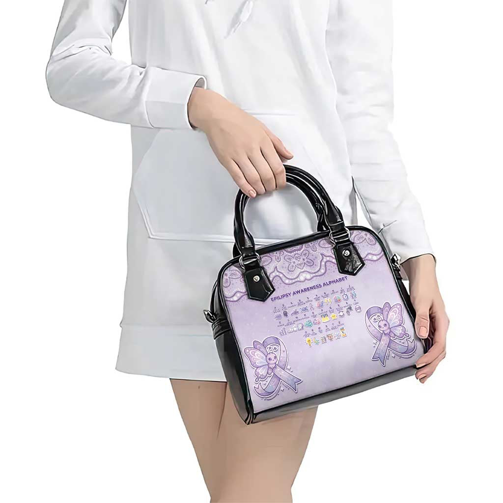 Epilepsy Awareness Alphabet Shoulder Handbag Purple Ribbon Butterfly Cute Style