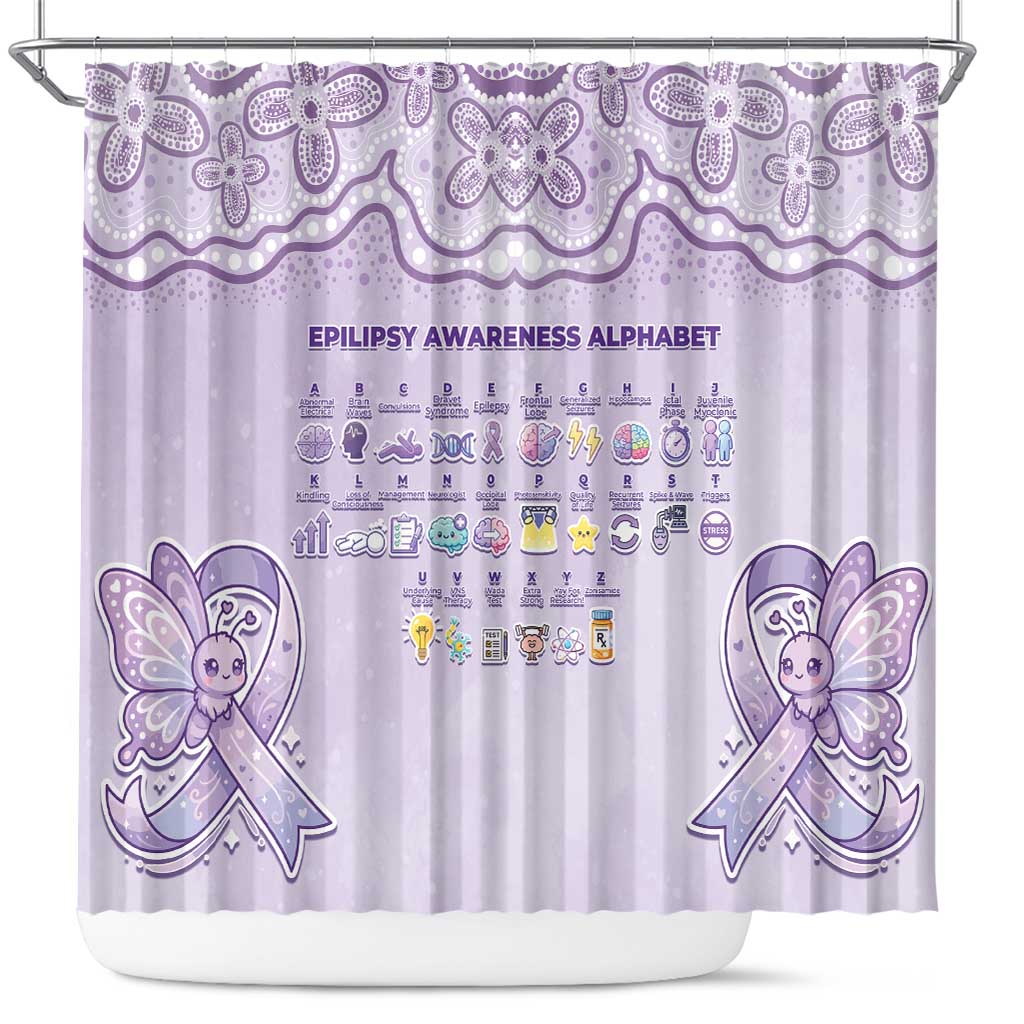 Epilepsy Awareness Alphabet Shower Curtain Purple Ribbon Butterfly Cute Style