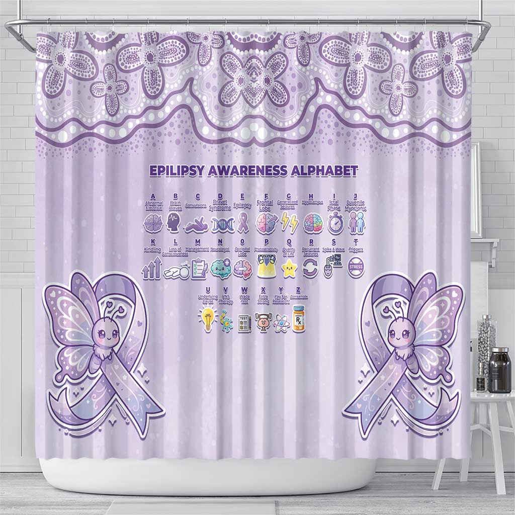Epilepsy Awareness Alphabet Shower Curtain Purple Ribbon Butterfly Cute Style
