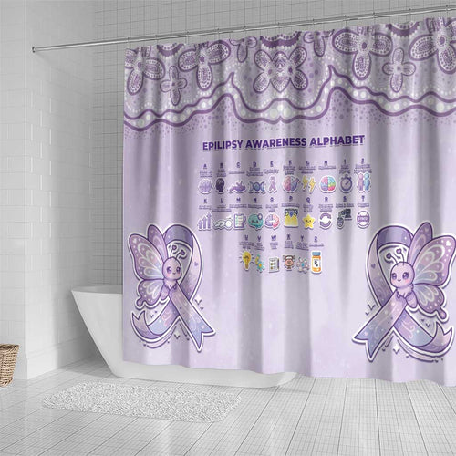 Epilepsy Awareness Alphabet Shower Curtain Purple Ribbon Butterfly Cute Style