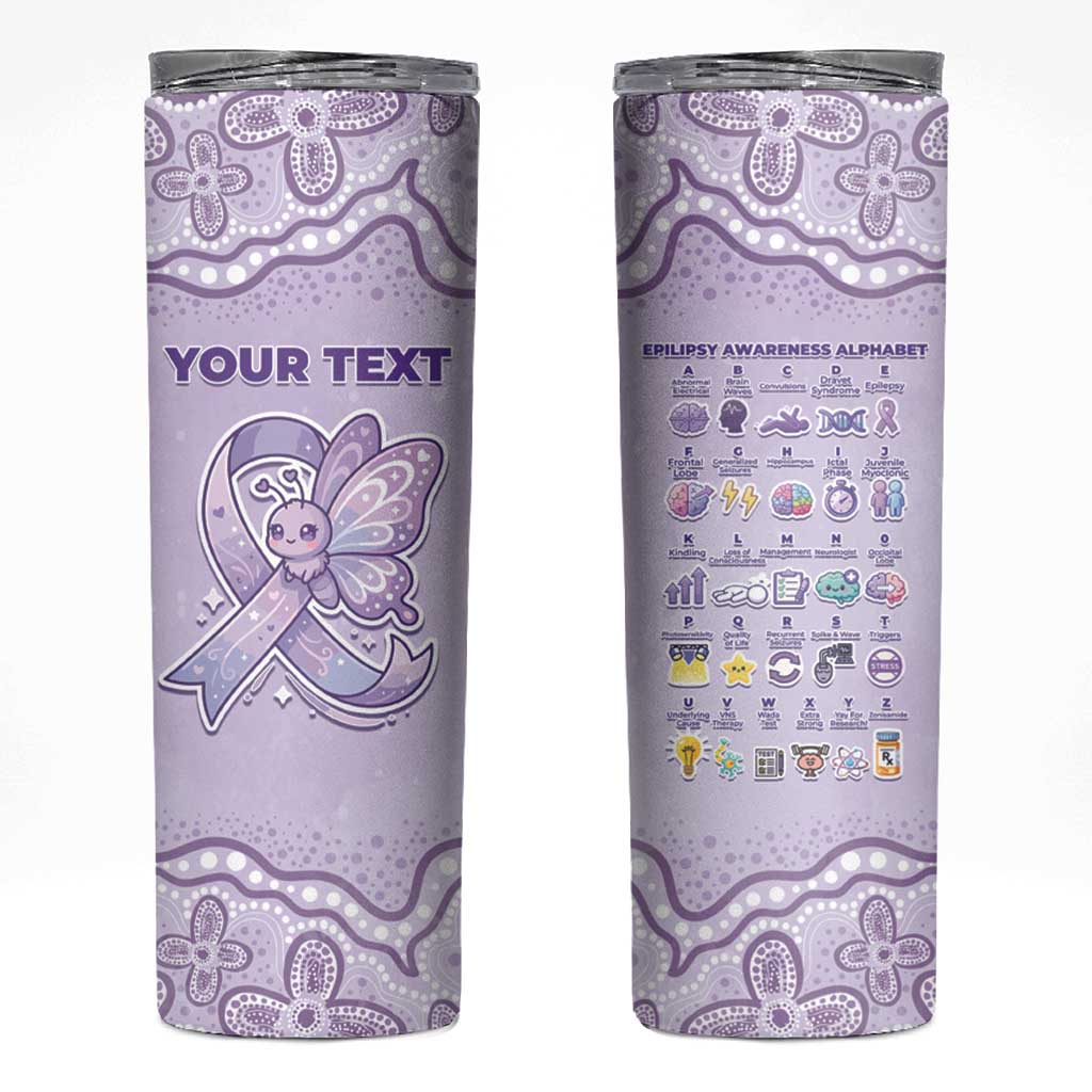 Personalised Epilepsy Awareness Alphabet Skinny Tumbler Purple Ribbon Butterfly Cute Style