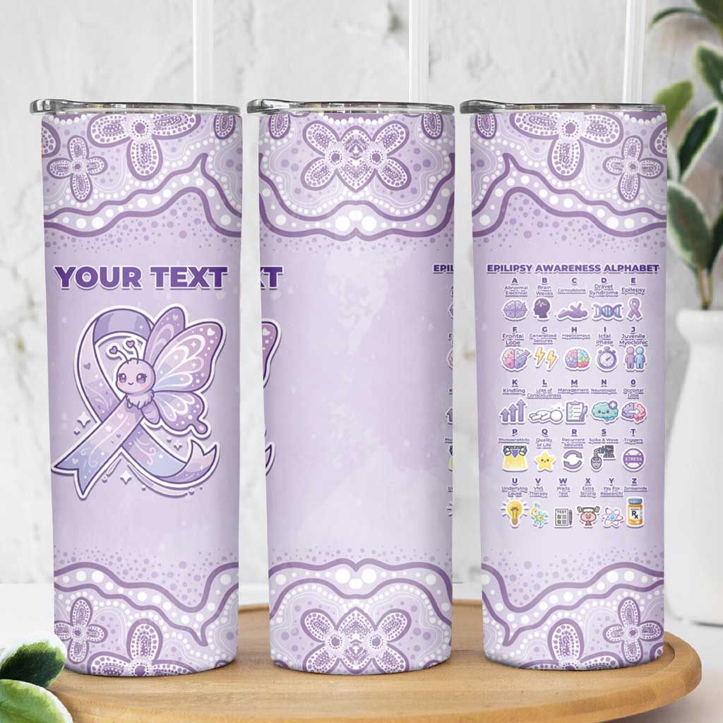 Personalised Epilepsy Awareness Alphabet Skinny Tumbler Purple Ribbon Butterfly Cute Style