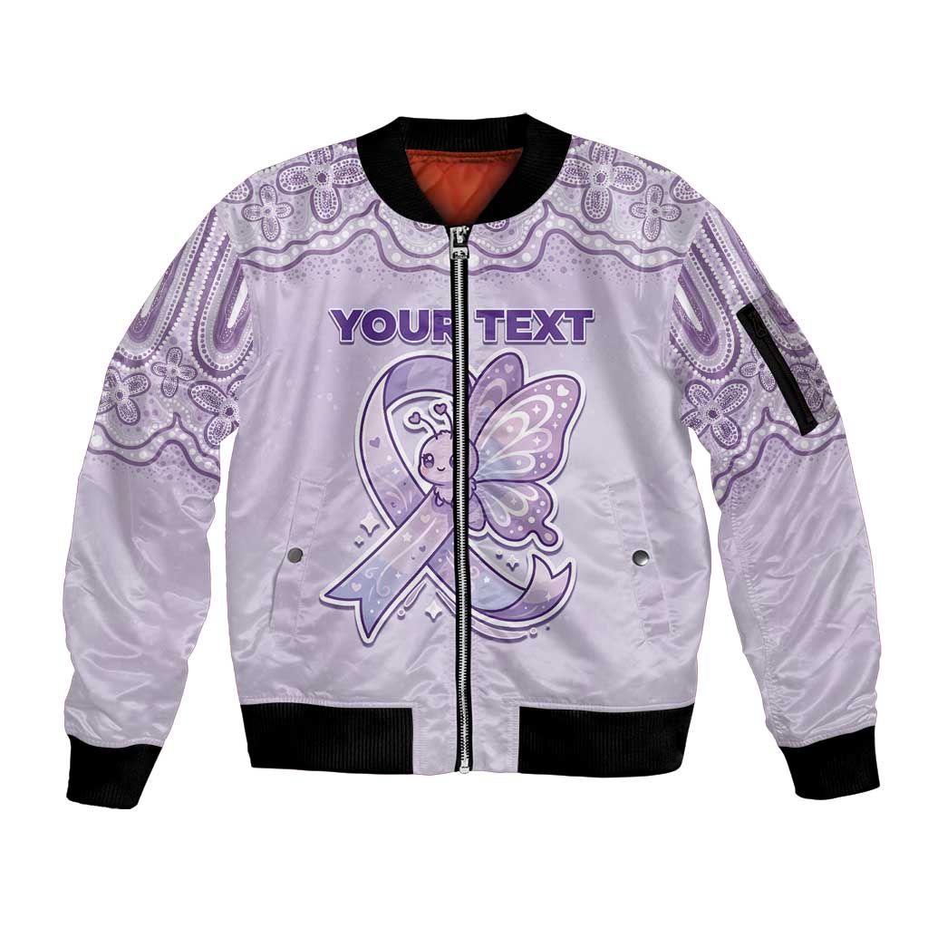 Personalised Epilepsy Awareness Alphabet Sleeve Zip Bomber Jacket Purple Ribbon Butterfly Cute Style