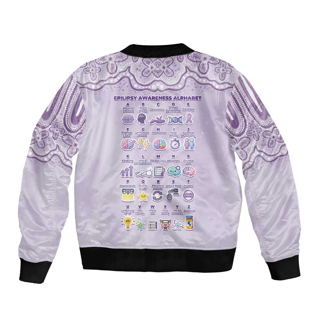 Personalised Epilepsy Awareness Alphabet Sleeve Zip Bomber Jacket Purple Ribbon Butterfly Cute Style