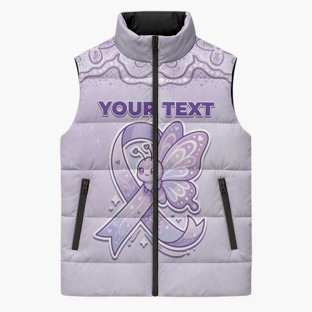 Personalised Epilepsy Awareness Alphabet Sleeveless Puffer Jacket Purple Ribbon Butterfly Cute Style