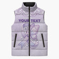 Personalised Epilepsy Awareness Alphabet Sleeveless Puffer Jacket Purple Ribbon Butterfly Cute Style