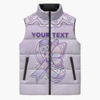 Personalised Epilepsy Awareness Alphabet Sleeveless Puffer Jacket Purple Ribbon Butterfly Cute Style