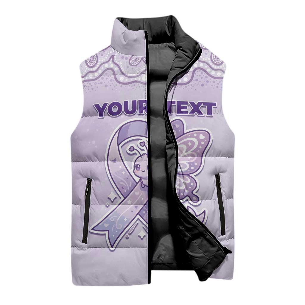 Personalised Epilepsy Awareness Alphabet Sleeveless Puffer Jacket Purple Ribbon Butterfly Cute Style