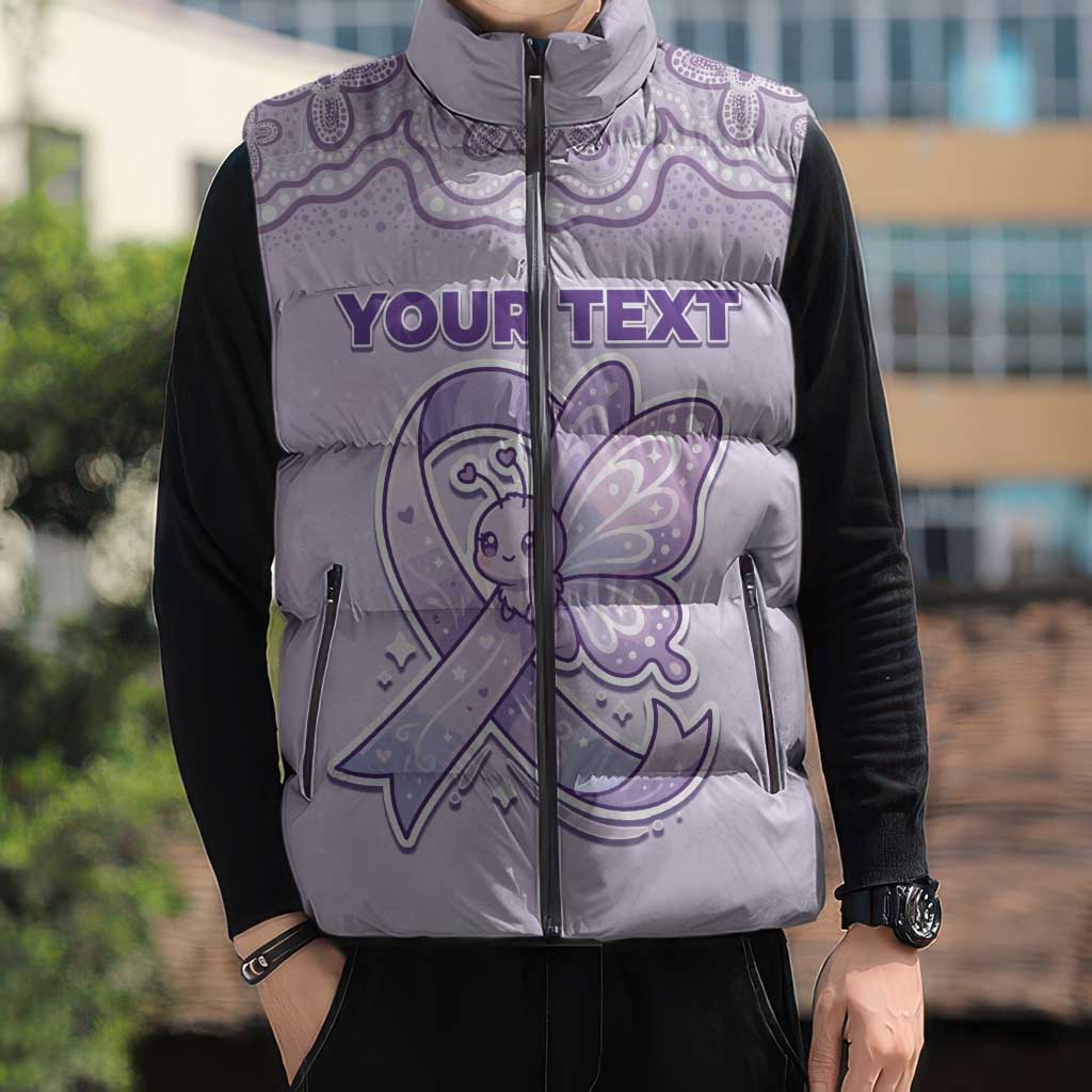 Personalised Epilepsy Awareness Alphabet Sleeveless Puffer Jacket Purple Ribbon Butterfly Cute Style