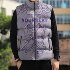 Personalised Epilepsy Awareness Alphabet Sleeveless Puffer Jacket Purple Ribbon Butterfly Cute Style