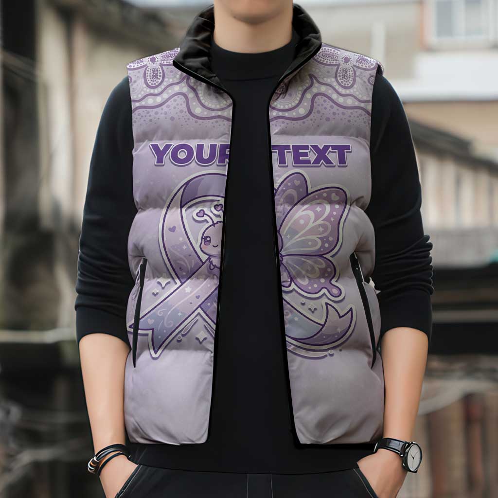 Personalised Epilepsy Awareness Alphabet Sleeveless Puffer Jacket Purple Ribbon Butterfly Cute Style