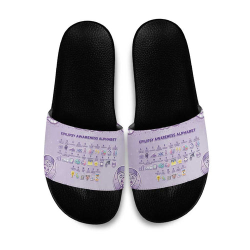 Epilepsy Awareness Alphabet Slide Sandals Purple Ribbon Butterfly Cute Style