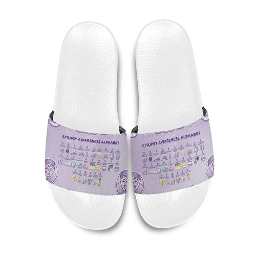 Epilepsy Awareness Alphabet Slide Sandals Purple Ribbon Butterfly Cute Style