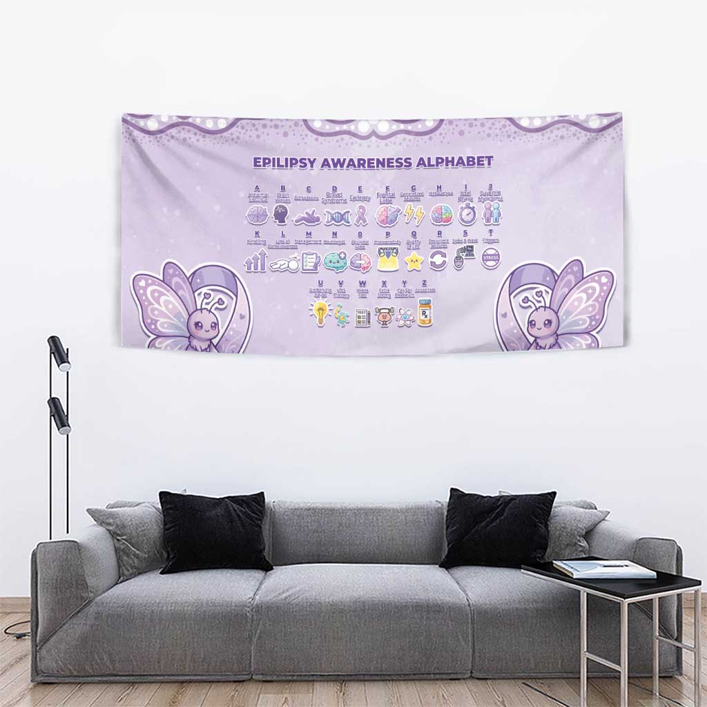 Epilepsy Awareness Alphabet Tapestry Purple Ribbon Butterfly Cute Style