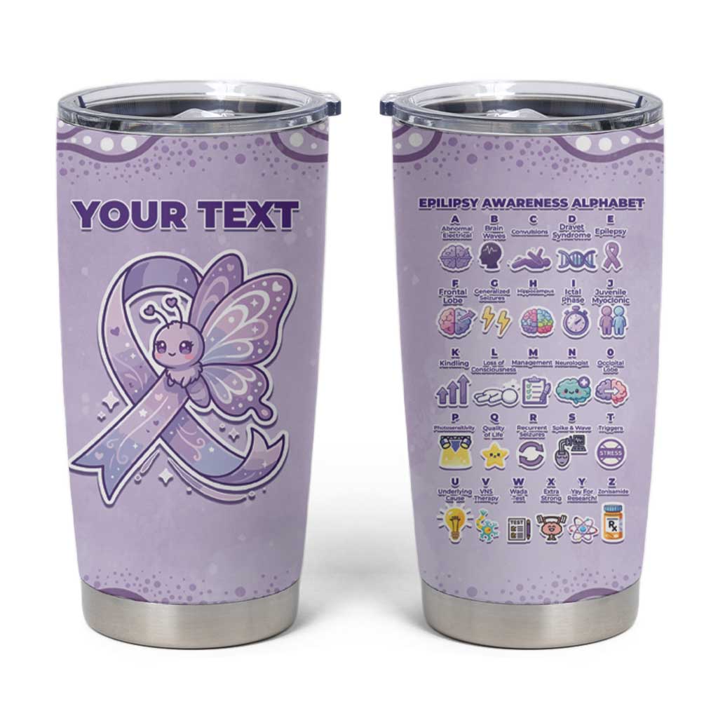 Personalised Epilepsy Awareness Alphabet Tumbler Cup Purple Ribbon Butterfly Cute Style