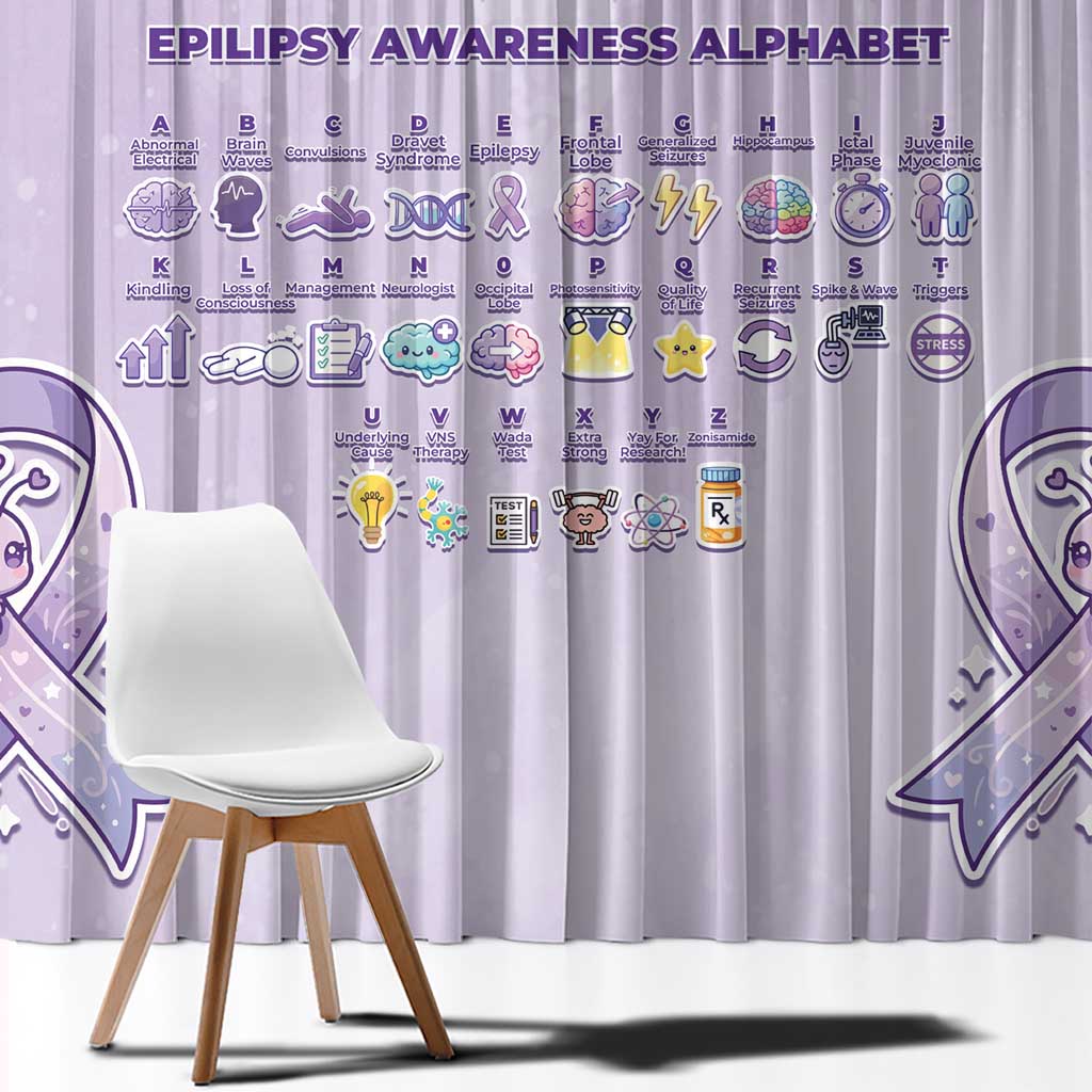 Epilepsy Awareness Alphabet Window Curtain Purple Ribbon Butterfly Cute Style