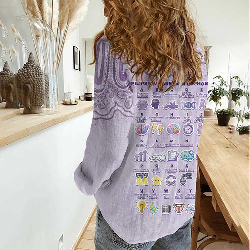 Personalised Epilepsy Awareness Alphabet Women Casual Shirt Purple Ribbon Butterfly Cute Style