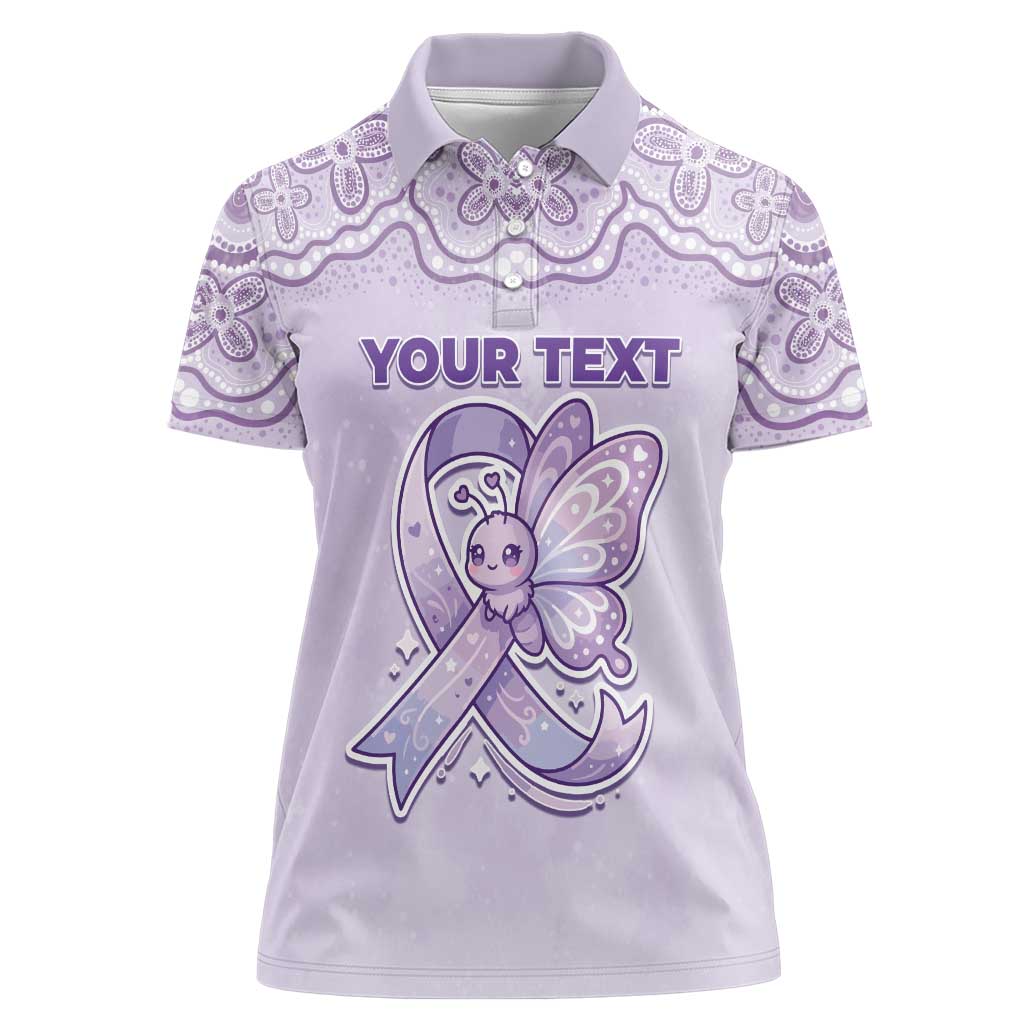 Personalised Epilepsy Awareness Alphabet Women Polo Shirt Purple Ribbon Butterfly Cute Style