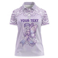 Personalised Epilepsy Awareness Alphabet Women Polo Shirt Purple Ribbon Butterfly Cute Style