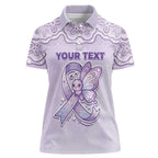 Personalised Epilepsy Awareness Alphabet Women Polo Shirt Purple Ribbon Butterfly Cute Style