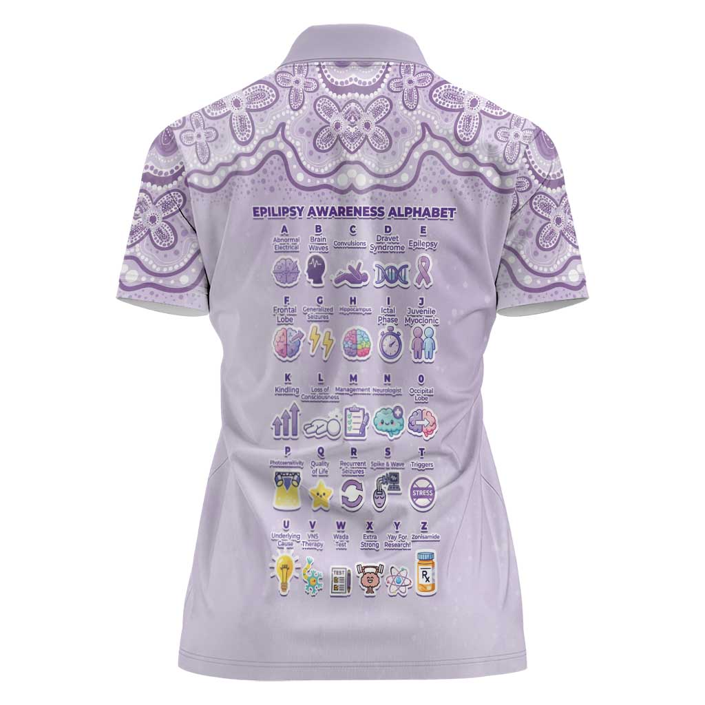 Personalised Epilepsy Awareness Alphabet Women Polo Shirt Purple Ribbon Butterfly Cute Style