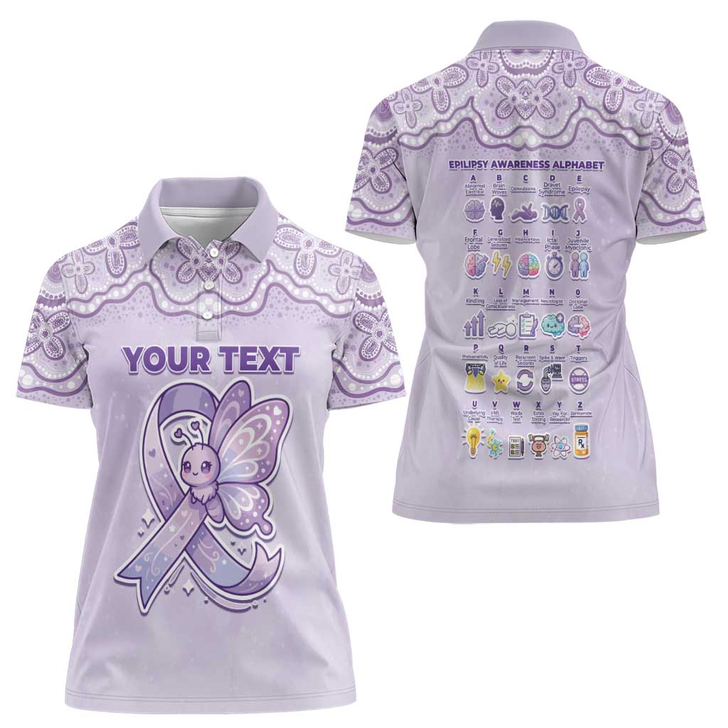 Personalised Epilepsy Awareness Alphabet Women Polo Shirt Purple Ribbon Butterfly Cute Style