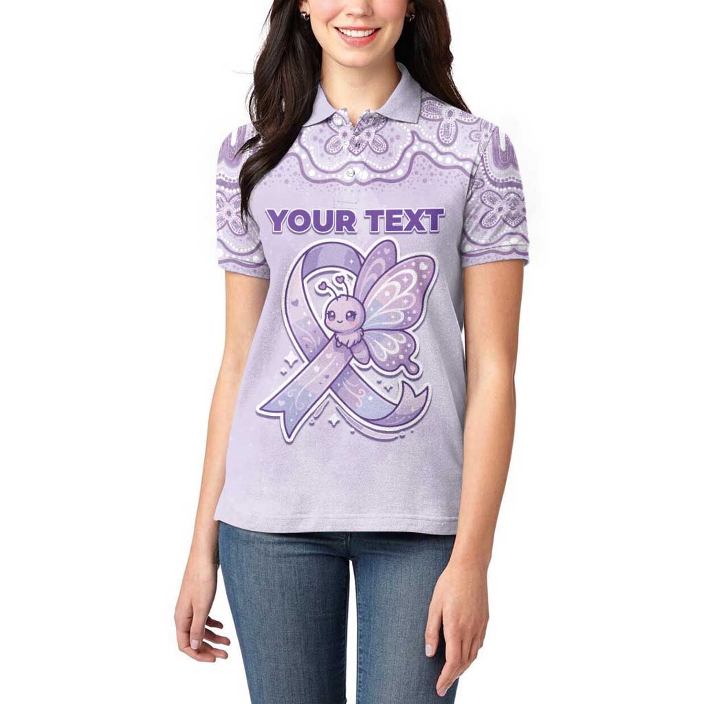 Personalised Epilepsy Awareness Alphabet Women Polo Shirt Purple Ribbon Butterfly Cute Style
