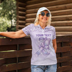 Personalised Epilepsy Awareness Alphabet Women Polo Shirt Purple Ribbon Butterfly Cute Style