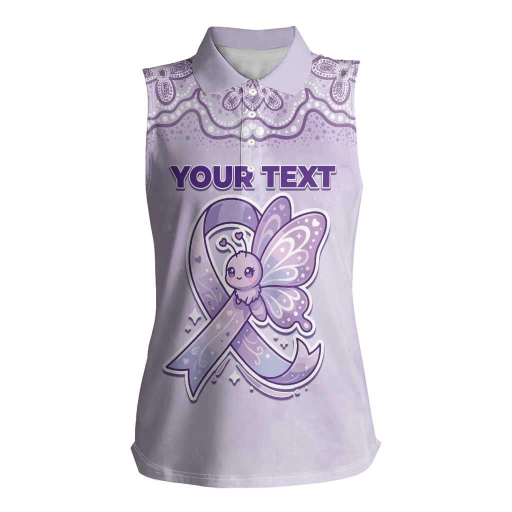 Personalised Epilepsy Awareness Alphabet Women Sleeveless Polo Shirt Purple Ribbon Butterfly Cute Style