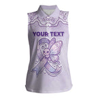 Personalised Epilepsy Awareness Alphabet Women Sleeveless Polo Shirt Purple Ribbon Butterfly Cute Style