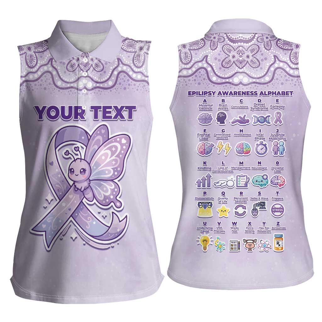 Personalised Epilepsy Awareness Alphabet Women Sleeveless Polo Shirt Purple Ribbon Butterfly Cute Style