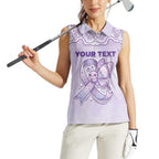 Personalised Epilepsy Awareness Alphabet Women Sleeveless Polo Shirt Purple Ribbon Butterfly Cute Style