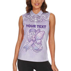 Personalised Epilepsy Awareness Alphabet Women Sleeveless Polo Shirt Purple Ribbon Butterfly Cute Style
