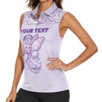 Personalised Epilepsy Awareness Alphabet Women Sleeveless Polo Shirt Purple Ribbon Butterfly Cute Style