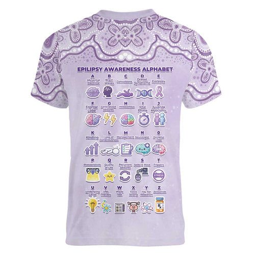Personalised Epilepsy Awareness Alphabet Women V-Neck T-Shirt Purple Ribbon Butterfly Cute Style