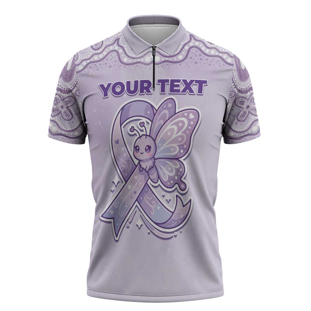 Personalised Epilepsy Awareness Alphabet Zipper Polo Shirt Purple Ribbon Butterfly Cute Style