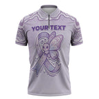 Personalised Epilepsy Awareness Alphabet Zipper Polo Shirt Purple Ribbon Butterfly Cute Style