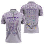 Personalised Epilepsy Awareness Alphabet Zipper Polo Shirt Purple Ribbon Butterfly Cute Style