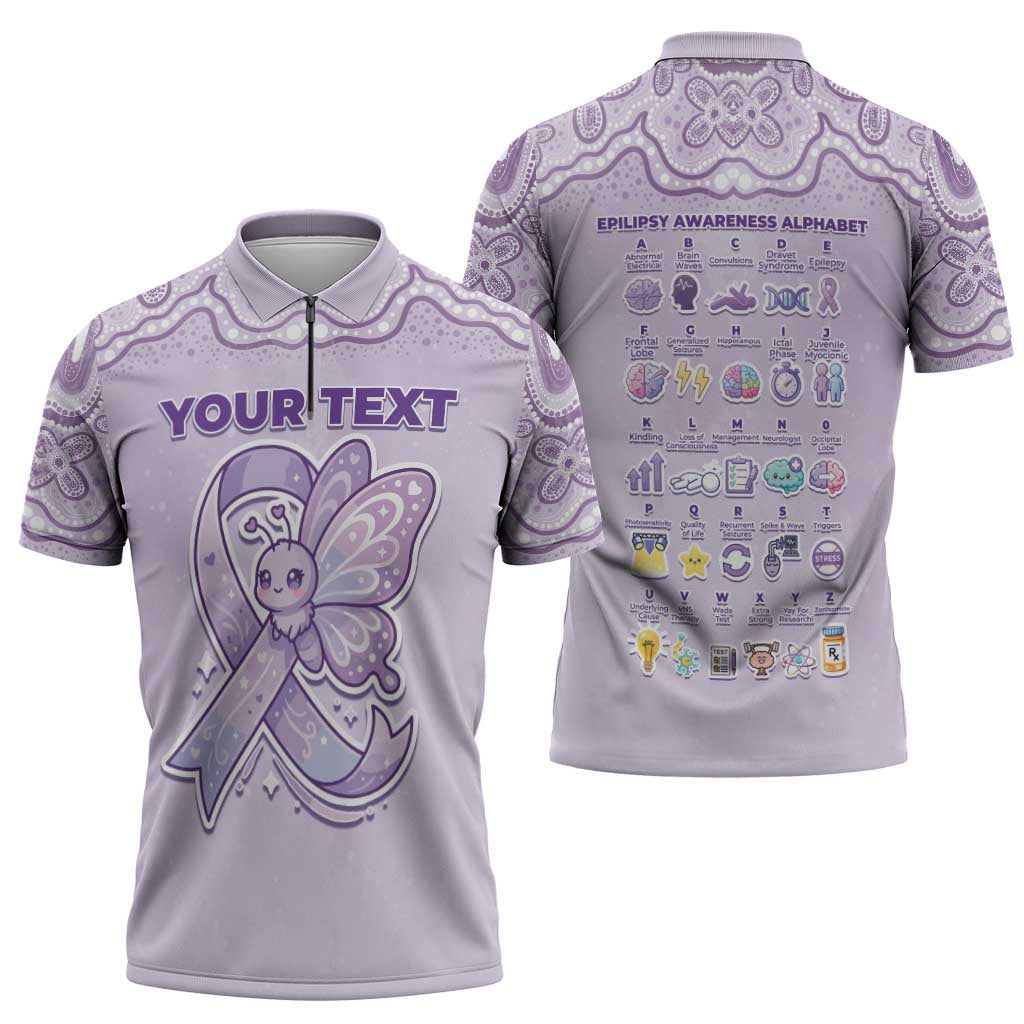 Personalised Epilepsy Awareness Alphabet Zipper Polo Shirt Purple Ribbon Butterfly Cute Style