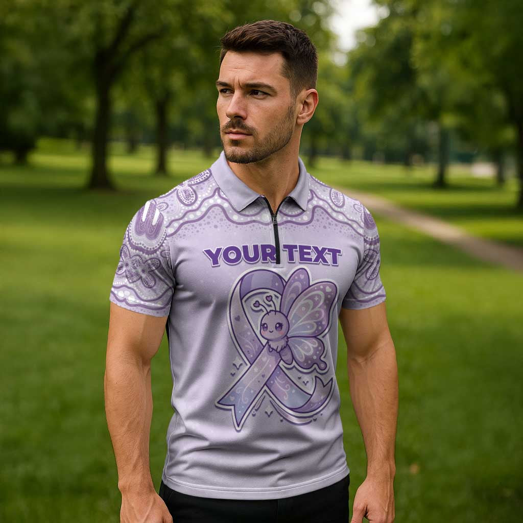 Personalised Epilepsy Awareness Alphabet Zipper Polo Shirt Purple Ribbon Butterfly Cute Style