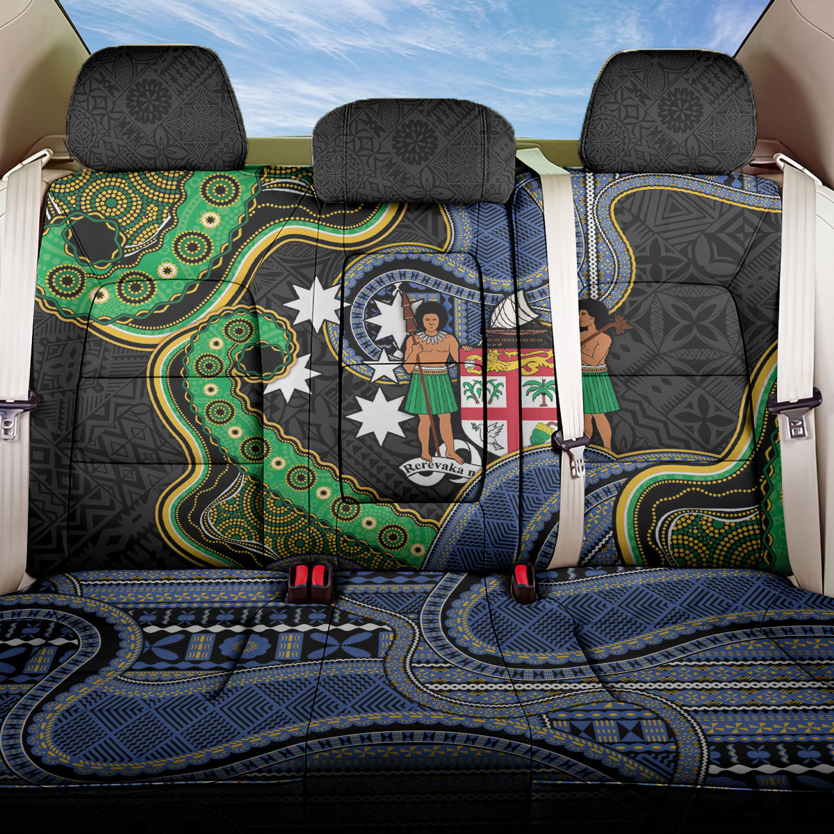 South Sea Islanders And Fiji Back Car Seat Cover Fijian Coat Of Arms And Southern Cross