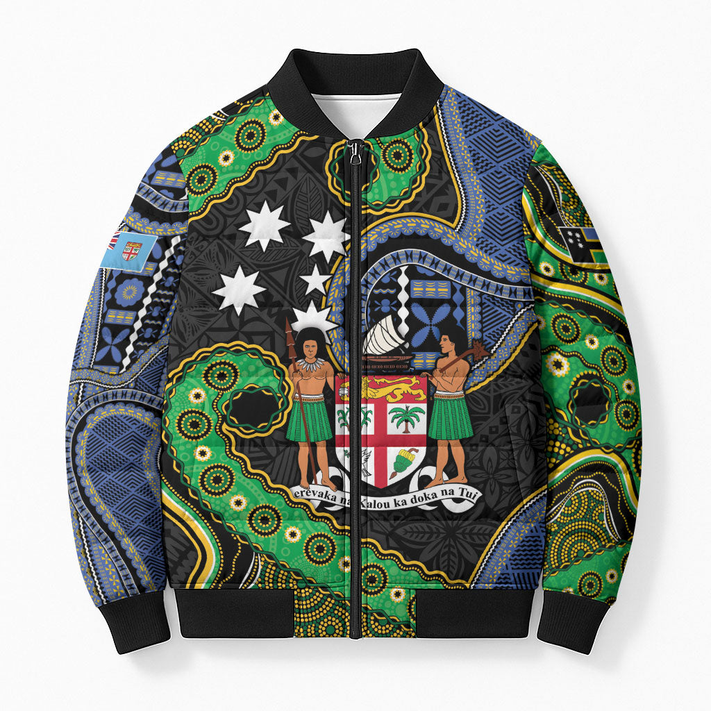South Sea Islanders And Fiji Bomber Puffer Jacket Fijian Coat Of Arms And Southern Cross
