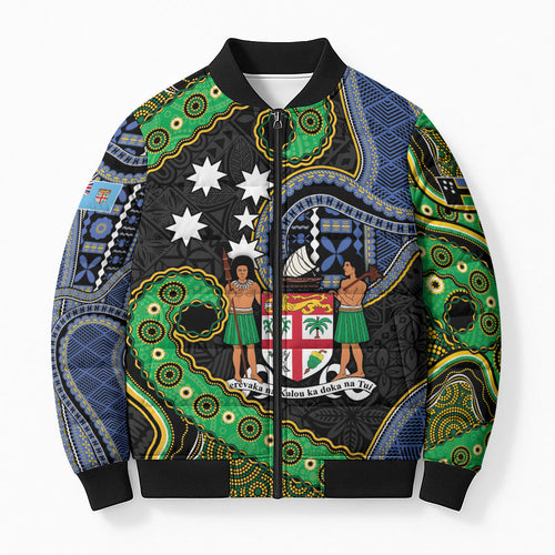 South Sea Islanders And Fiji Bomber Puffer Jacket Fijian Coat Of Arms And Southern Cross