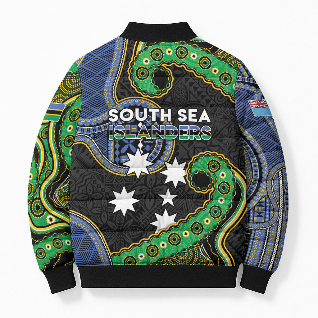 South Sea Islanders And Fiji Bomber Puffer Jacket Fijian Coat Of Arms And Southern Cross