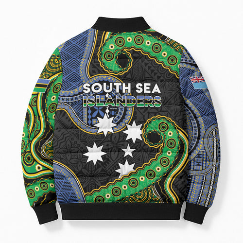 South Sea Islanders And Fiji Bomber Puffer Jacket Fijian Coat Of Arms And Southern Cross