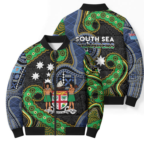 South Sea Islanders And Fiji Bomber Puffer Jacket Fijian Coat Of Arms And Southern Cross