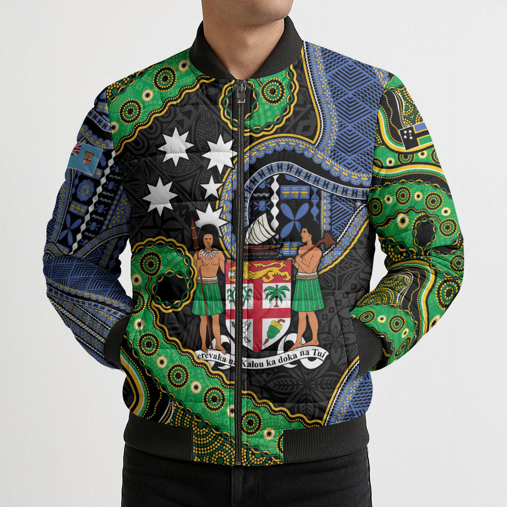 South Sea Islanders And Fiji Bomber Puffer Jacket Fijian Coat Of Arms And Southern Cross