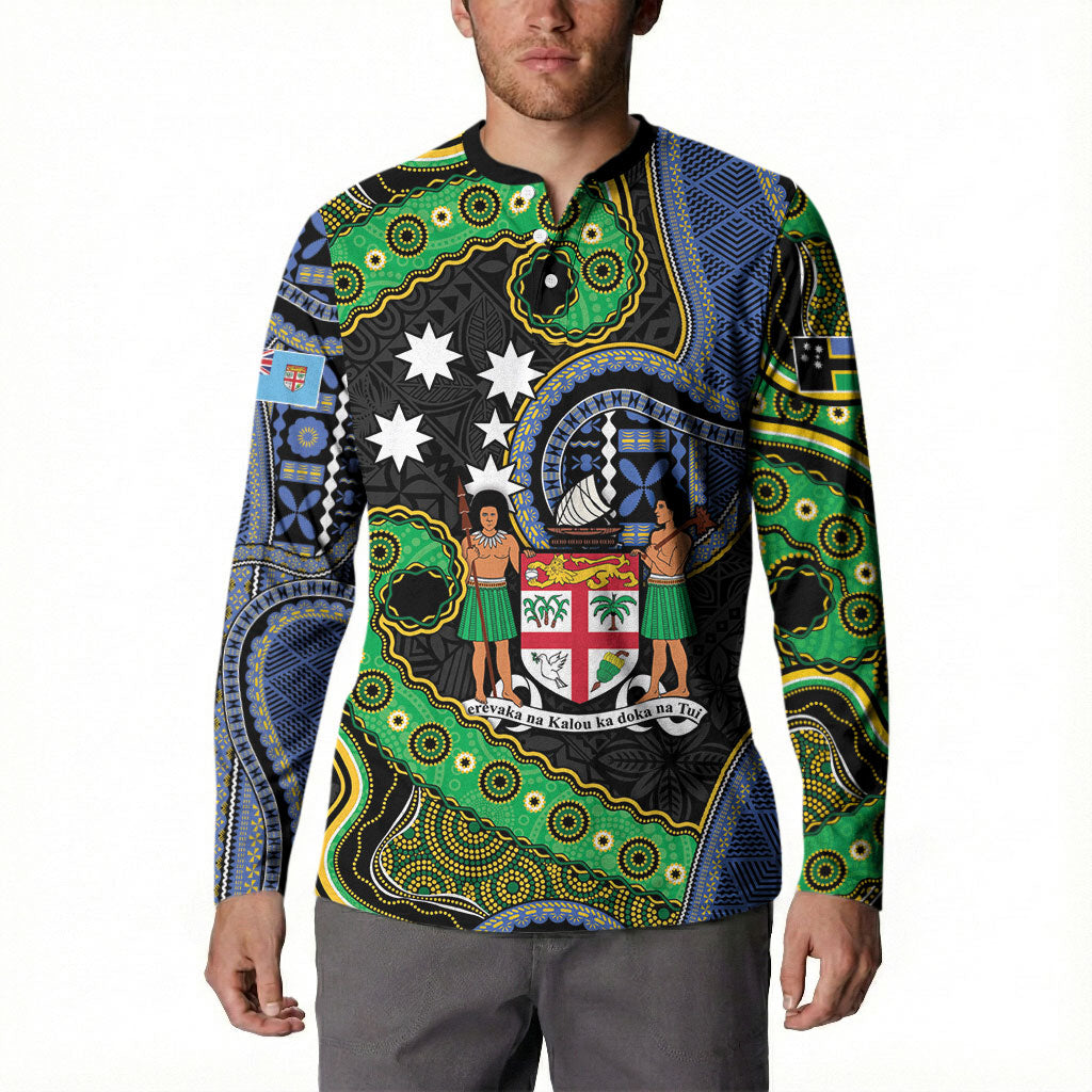 South Sea Islanders And Fiji Button Sweatshirt Fijian Coat Of Arms And Southern Cross