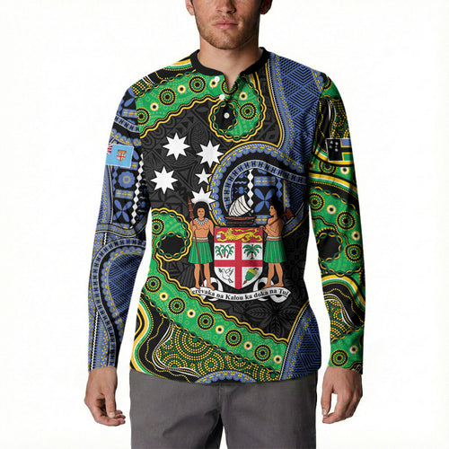 South Sea Islanders And Fiji Button Sweatshirt Fijian Coat Of Arms And Southern Cross